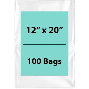12X20 inches Clear Flat Poly Bags 2Mil Open Top (LDPE)