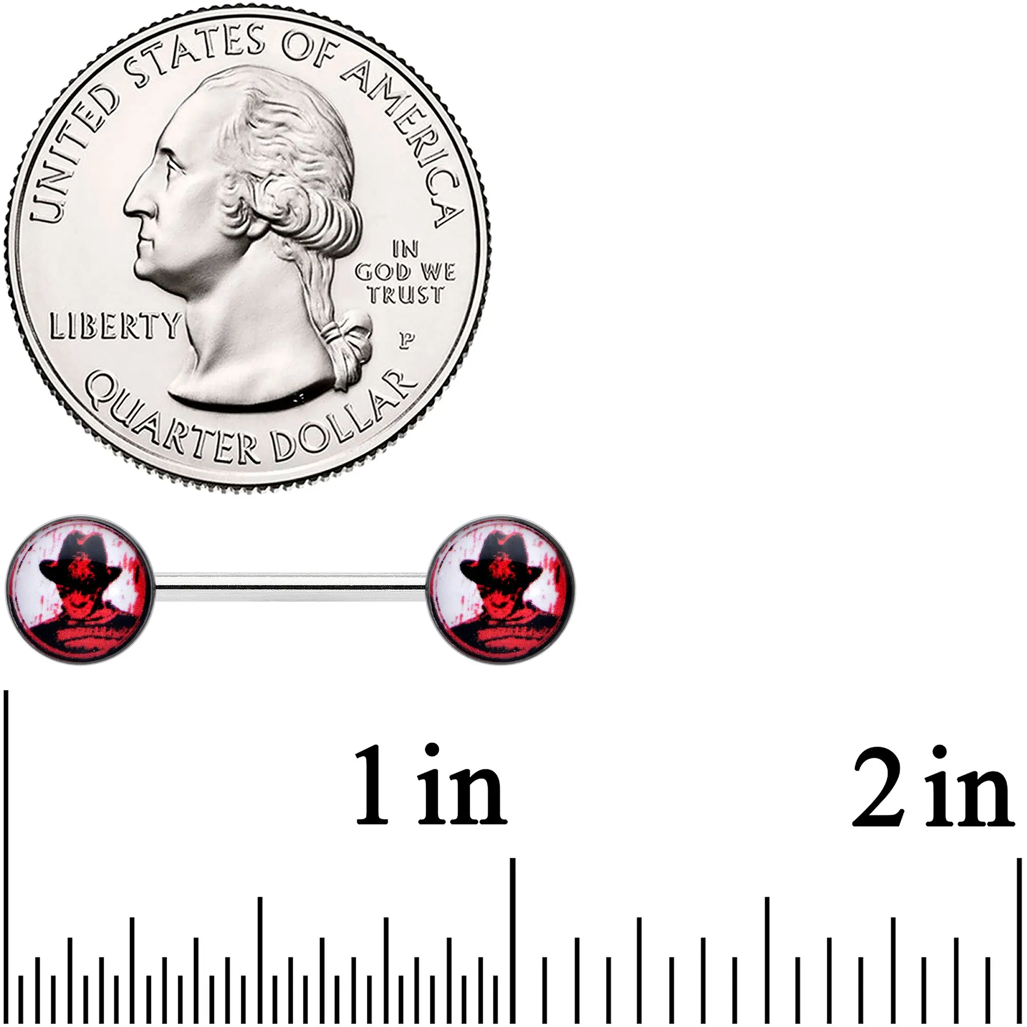 14 Gauge 9/16 Licensed Nightmare on Elm St Freddy Nipple Ring Set