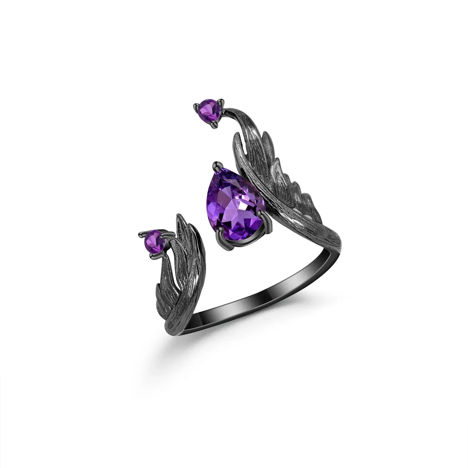 1.43Ct Natural Amethyst Gemstone Ring – 925 Sterling Silver Handmade Adjustable Angel's Wing Ring