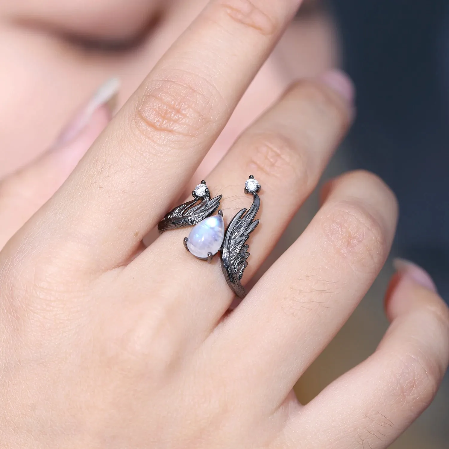 1.43Ct Natural Amethyst Gemstone Ring – 925 Sterling Silver Handmade Adjustable Angel's Wing Ring