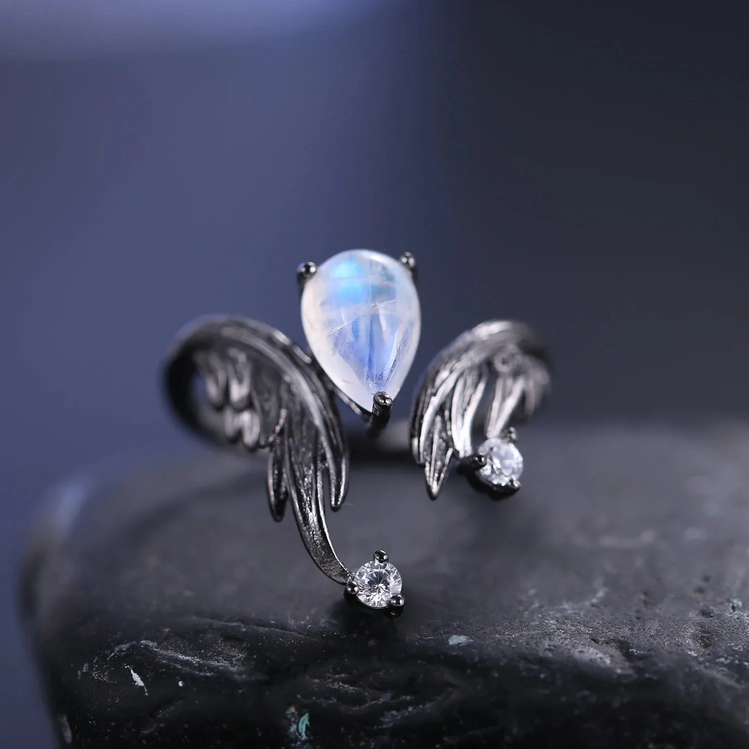 1.43Ct Natural Amethyst Gemstone Ring – 925 Sterling Silver Handmade Adjustable Angel's Wing Ring