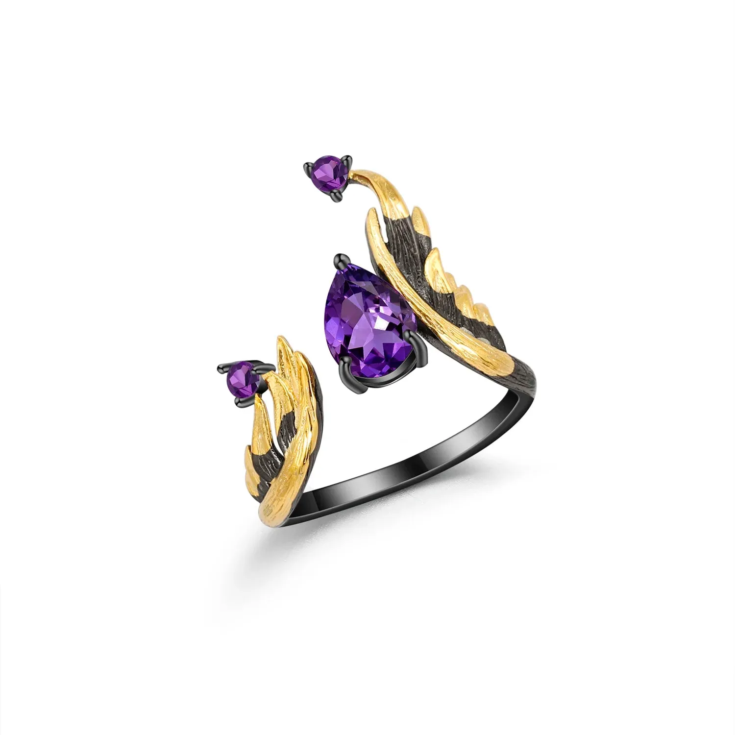 1.43Ct Natural Amethyst Gemstone Ring – 925 Sterling Silver Handmade Adjustable Angel's Wing Ring