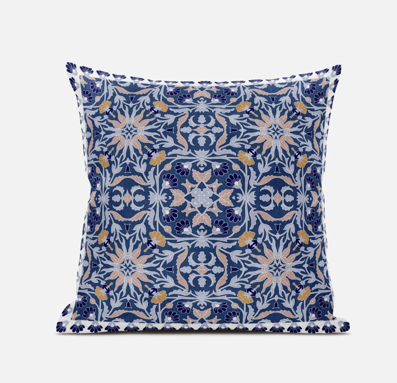 16” Blue Pink Paisley Zippered Suede Throw Pillow