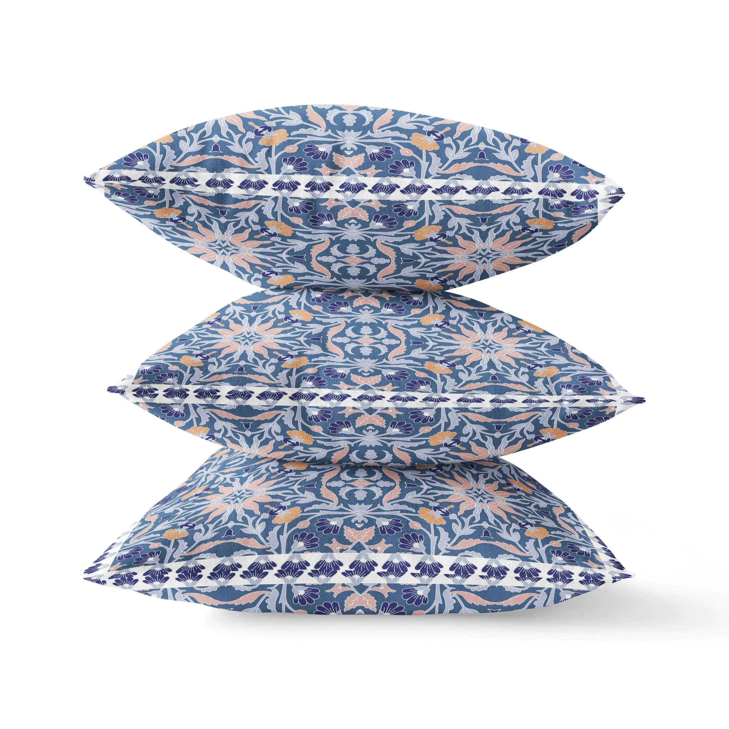 16” Blue Pink Paisley Zippered Suede Throw Pillow