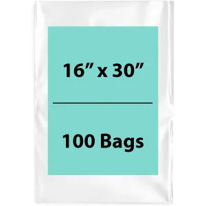 16X30 inches Clear Flat Poly Bags 1.5Mil Open Top (LDPE)
