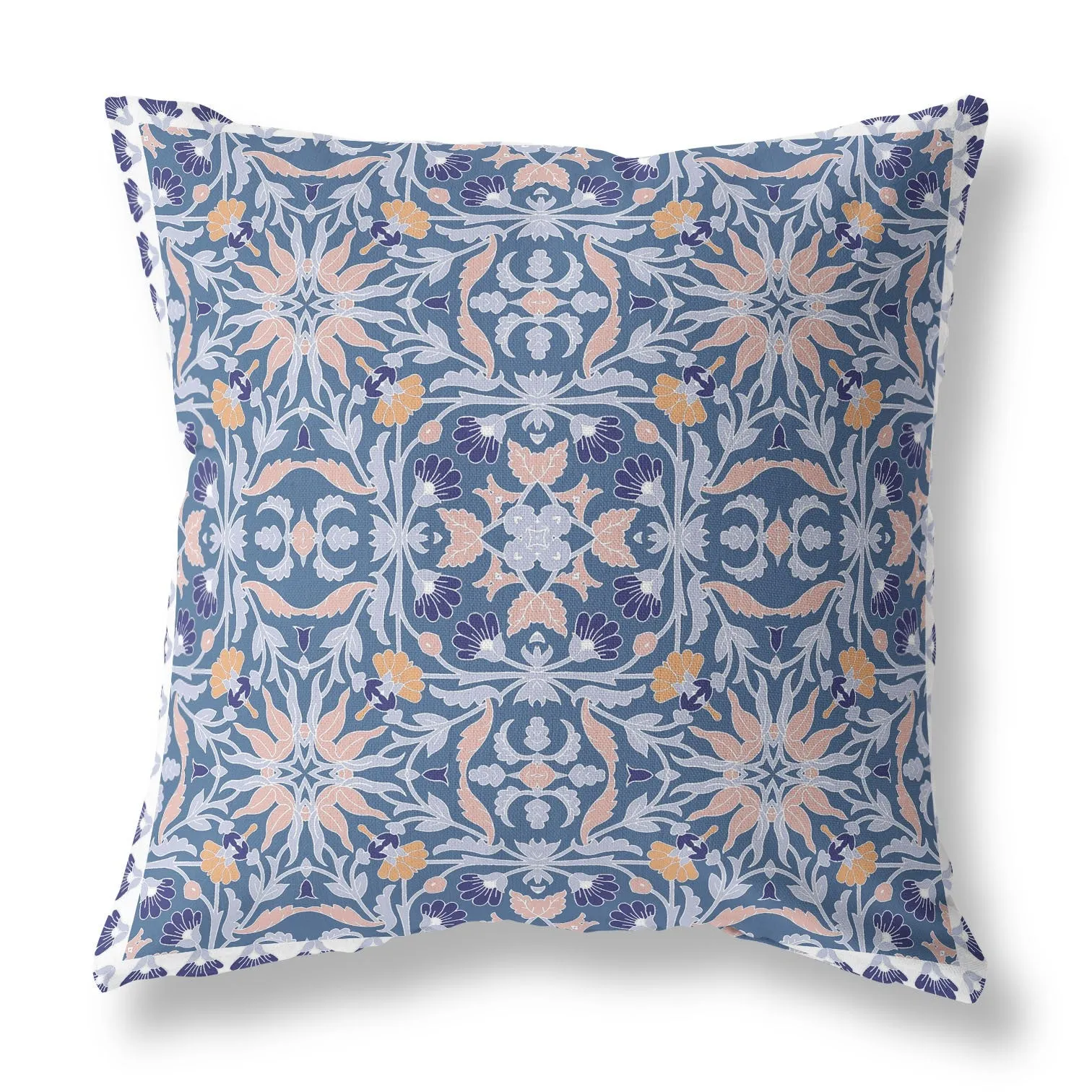 18” Blue Pink Paisley Indoor Outdoor Throw Pillow