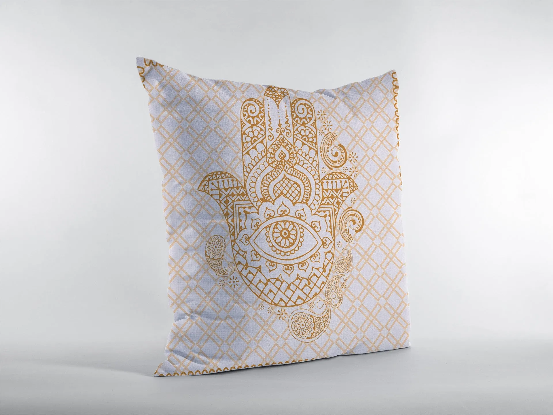 18” Gold White Hamsa Suede Zippered Throw Pillow