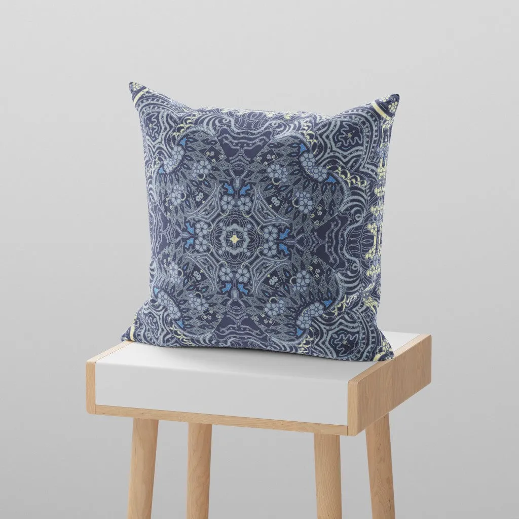 18” Indigo Boho Ornate Suede Throw Pillow