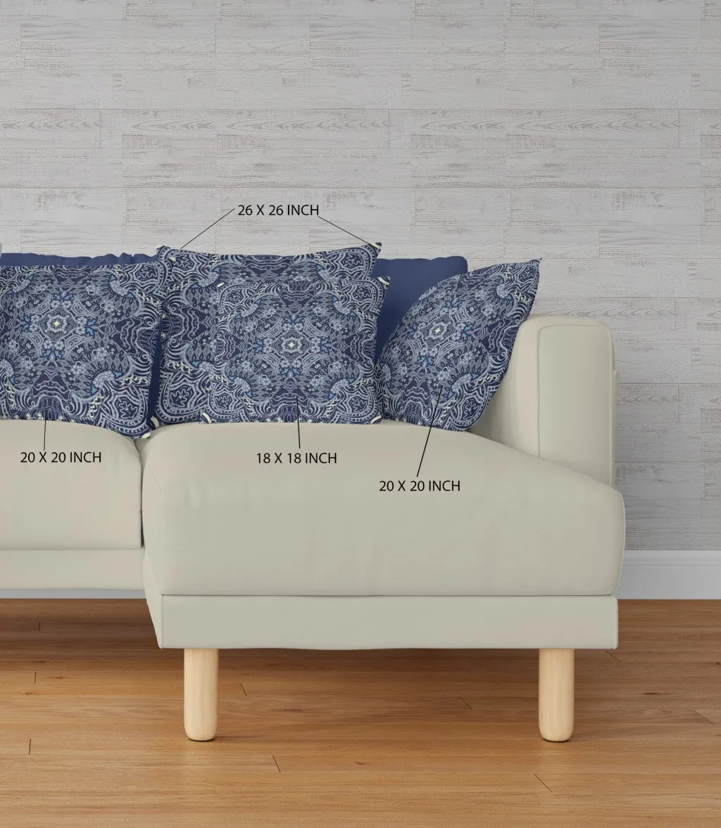 18” Indigo Boho Ornate Suede Throw Pillow