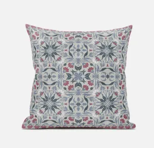 18” Pink Gray Paisley Zippered Suede Throw Pillow