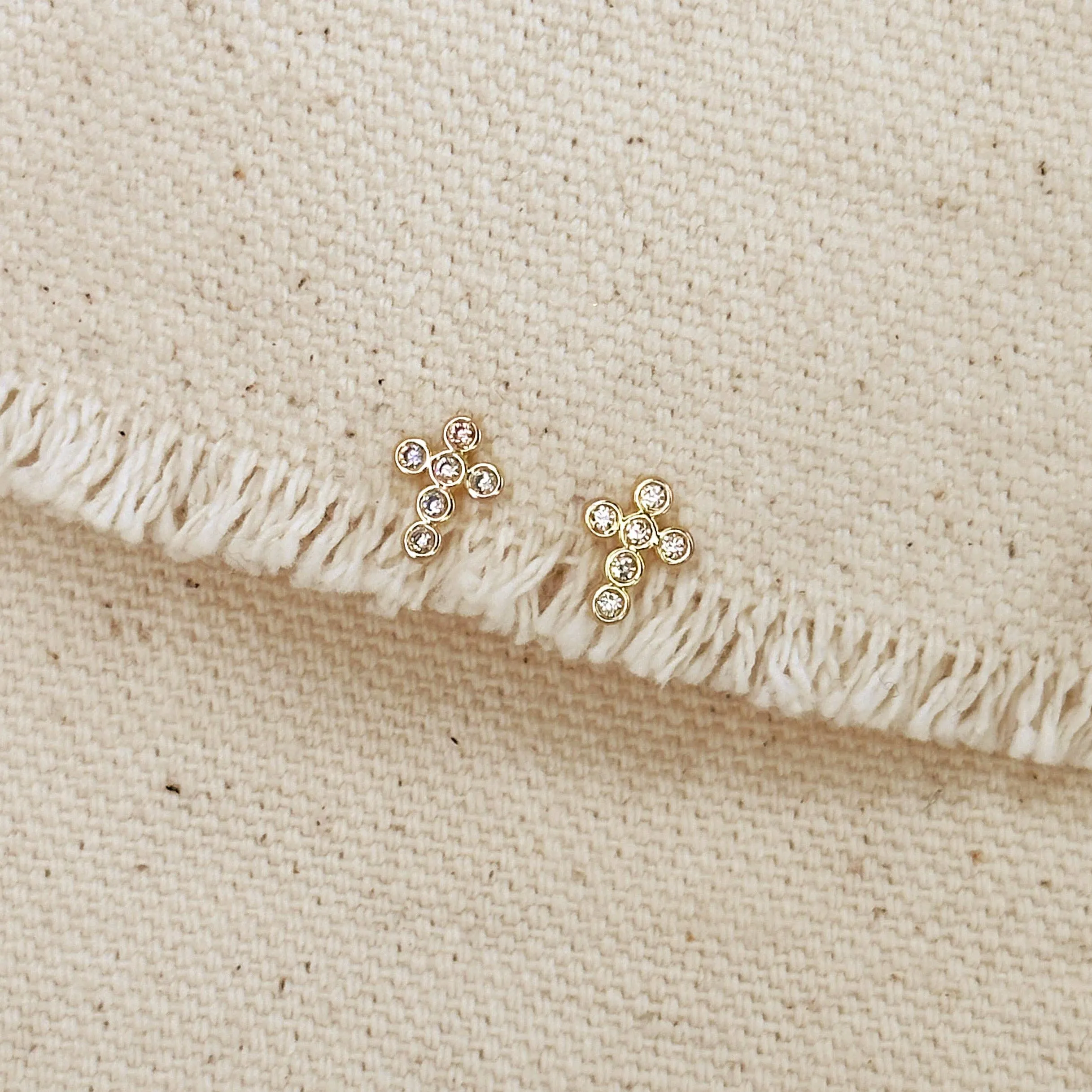 18k Gold Filled Mini Bezel CZ Cross Stud Earrings
