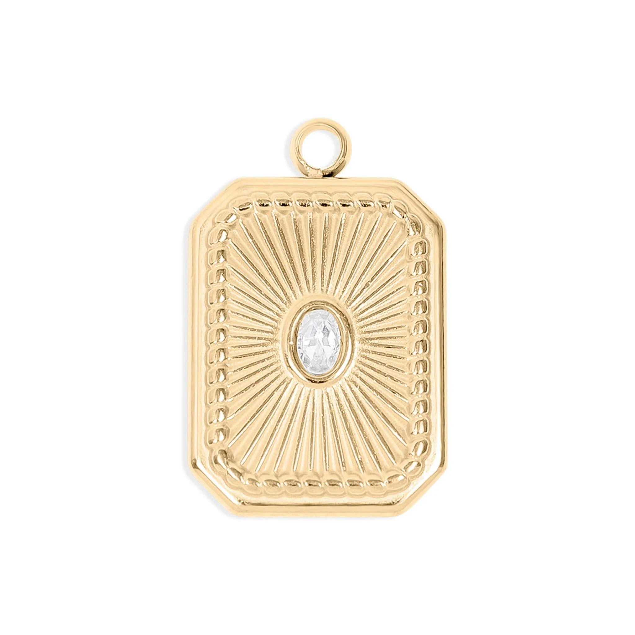 18K Gold PVD Stainless Steel Rectangle Sunburst Crystal Charm