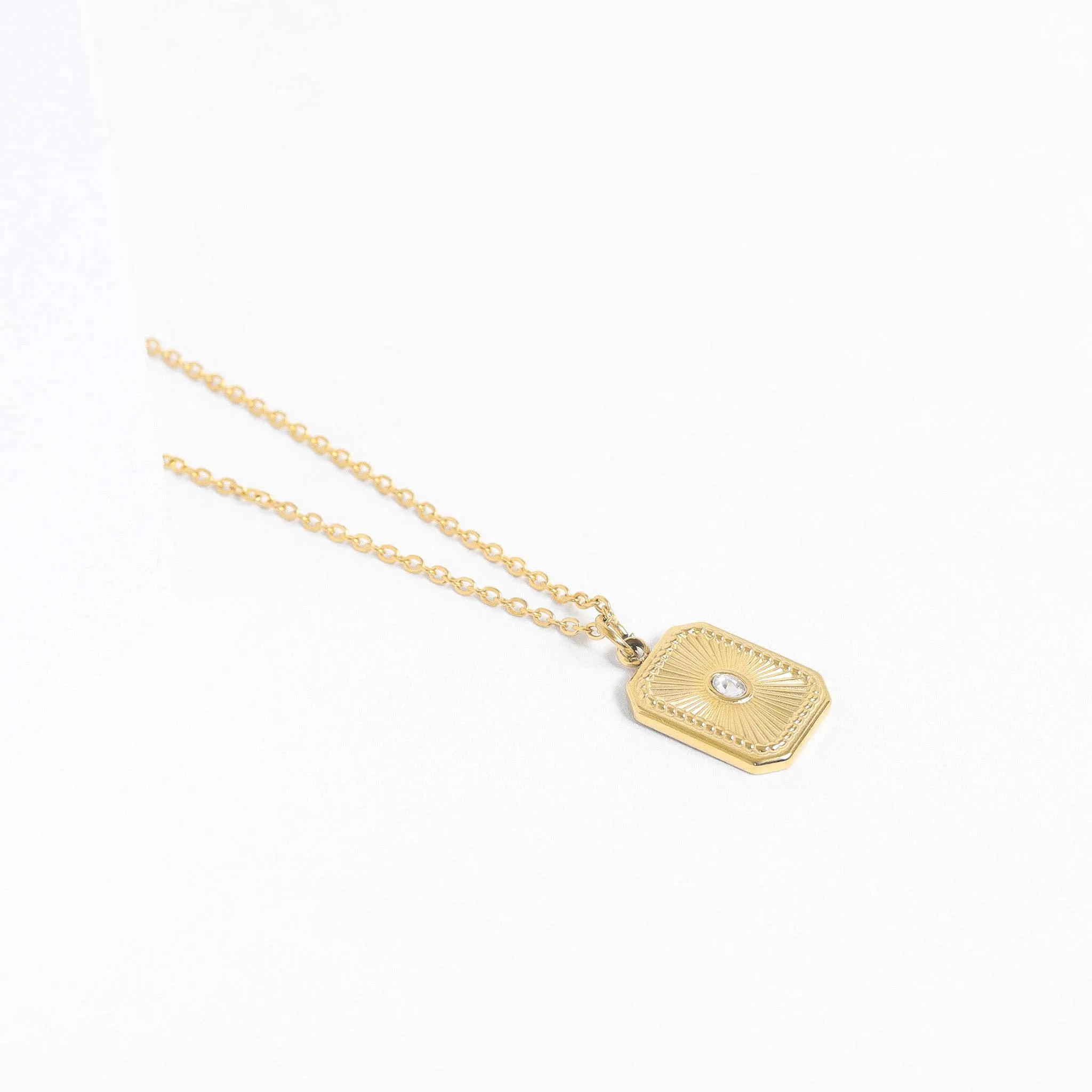 18K Gold PVD Stainless Steel Rectangle Sunburst Crystal Charm