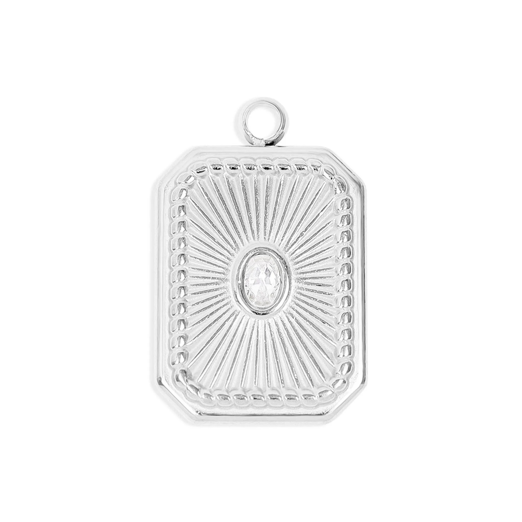 18K Gold PVD Stainless Steel Rectangle Sunburst Crystal Charm