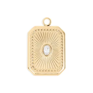18K Gold PVD Stainless Steel Rectangle Sunburst Crystal Charm