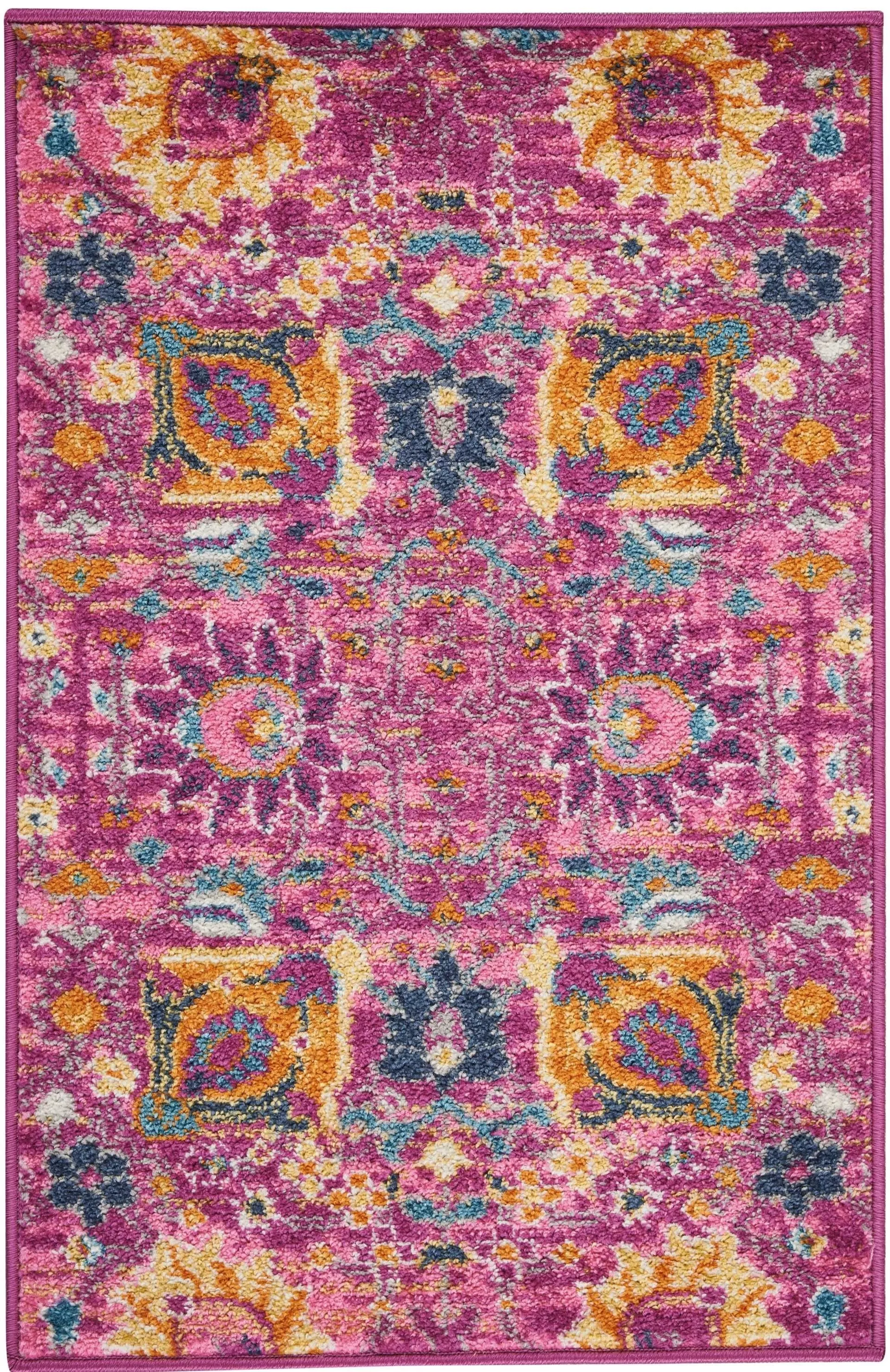 2’ x 3’ Fuchsia and Orange Distressed Scatter Rug