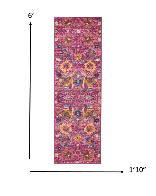2’ x 6’ Fuchsia and Orange Distressed Runner Rug