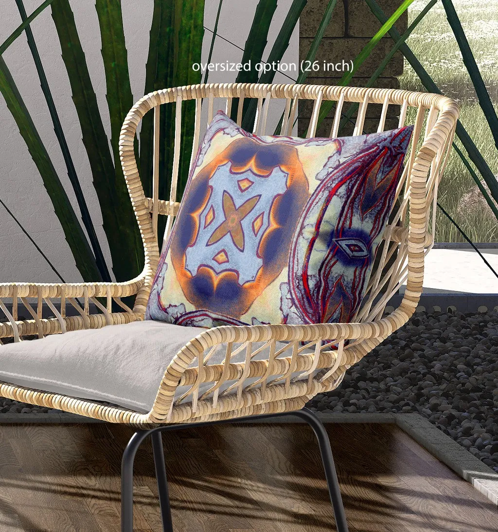 28” Indigo Yellow Geo Tribal Indoor Outdoor Throw Pillow