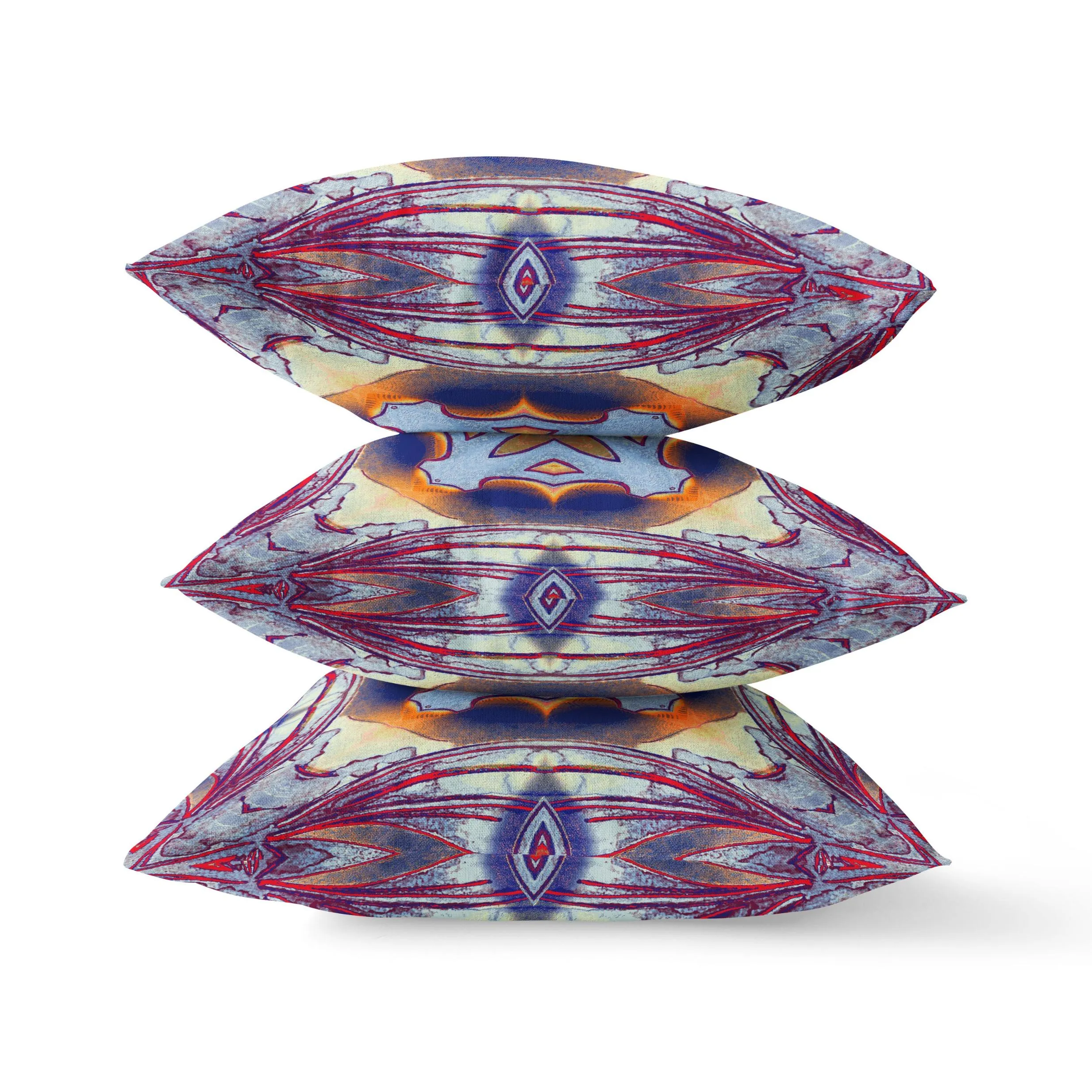 28” Indigo Yellow Geo Tribal Indoor Outdoor Throw Pillow