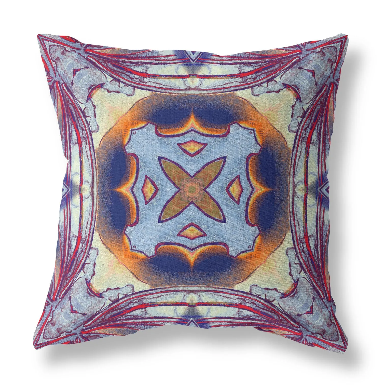 28” Indigo Yellow Geo Tribal Indoor Outdoor Throw Pillow