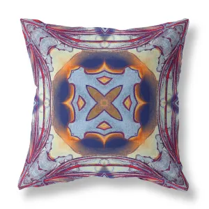 28” Indigo Yellow Geo Tribal Indoor Outdoor Throw Pillow