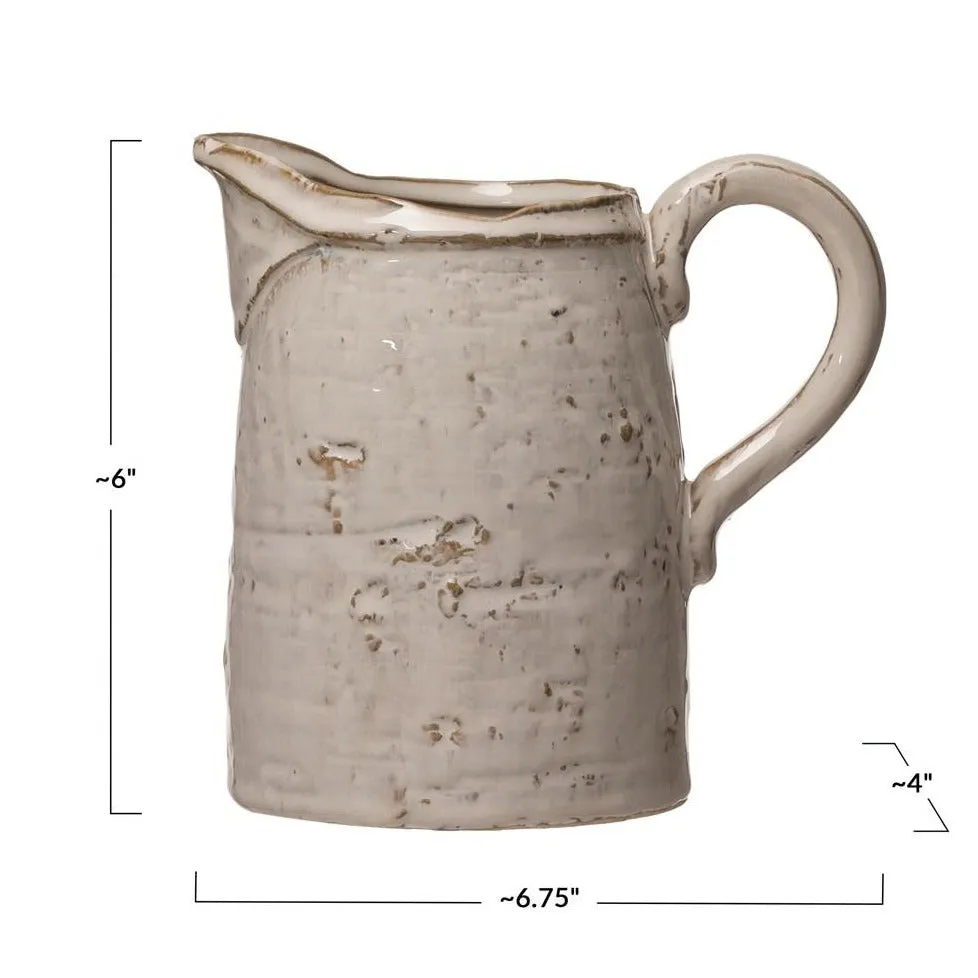 28oz White Distressed Stoneware Pitcher