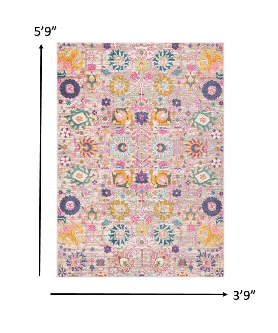 4’ x 6’ Gray and Pink Distressed Area Rug