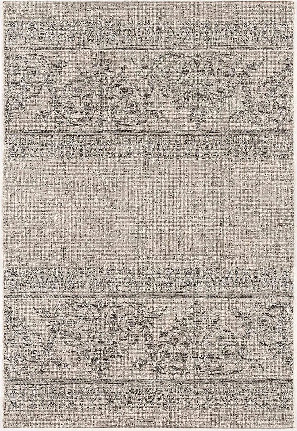 5’ x 8’ Ivory Distressed Scroll Pattern Area Rug