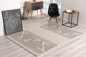 5’ x 8’ Ivory Distressed Scroll Pattern Area Rug