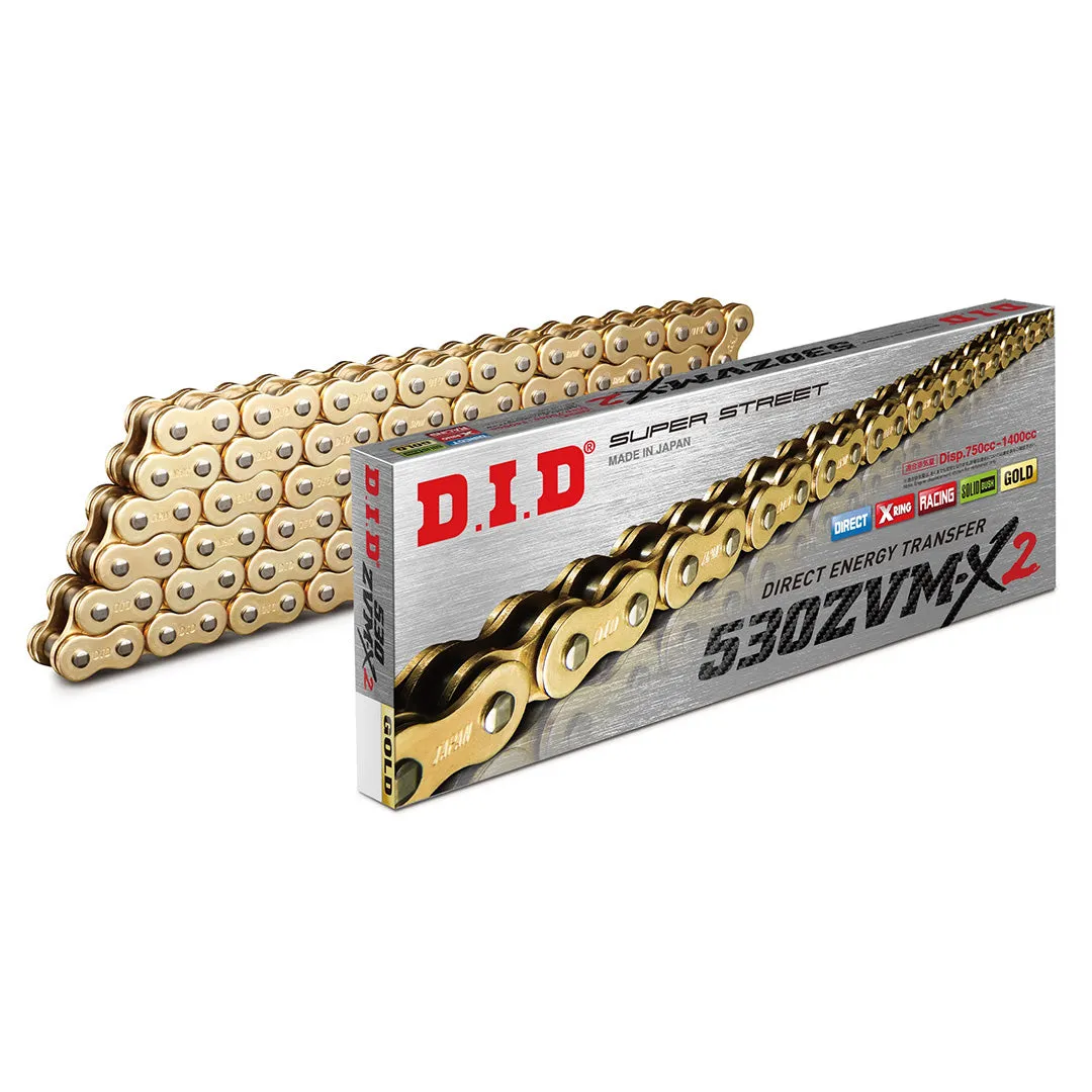 530ZVM-X2 x 114ZB Gold X'Ring chain w/ 50 ZJ rivet link DID (530ZVMX2114G)