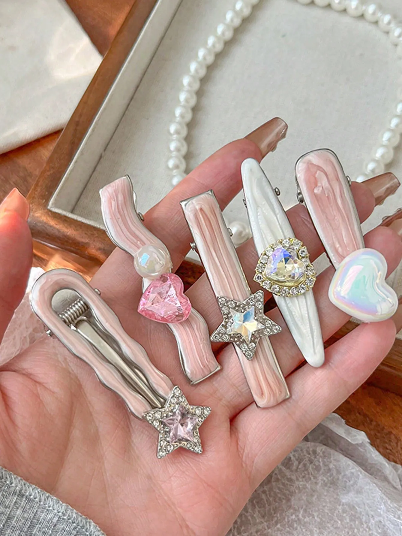 5pcs Heart Design Textured Hair Clip