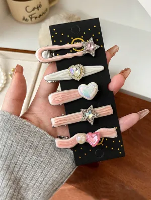 5pcs Heart Design Textured Hair Clip