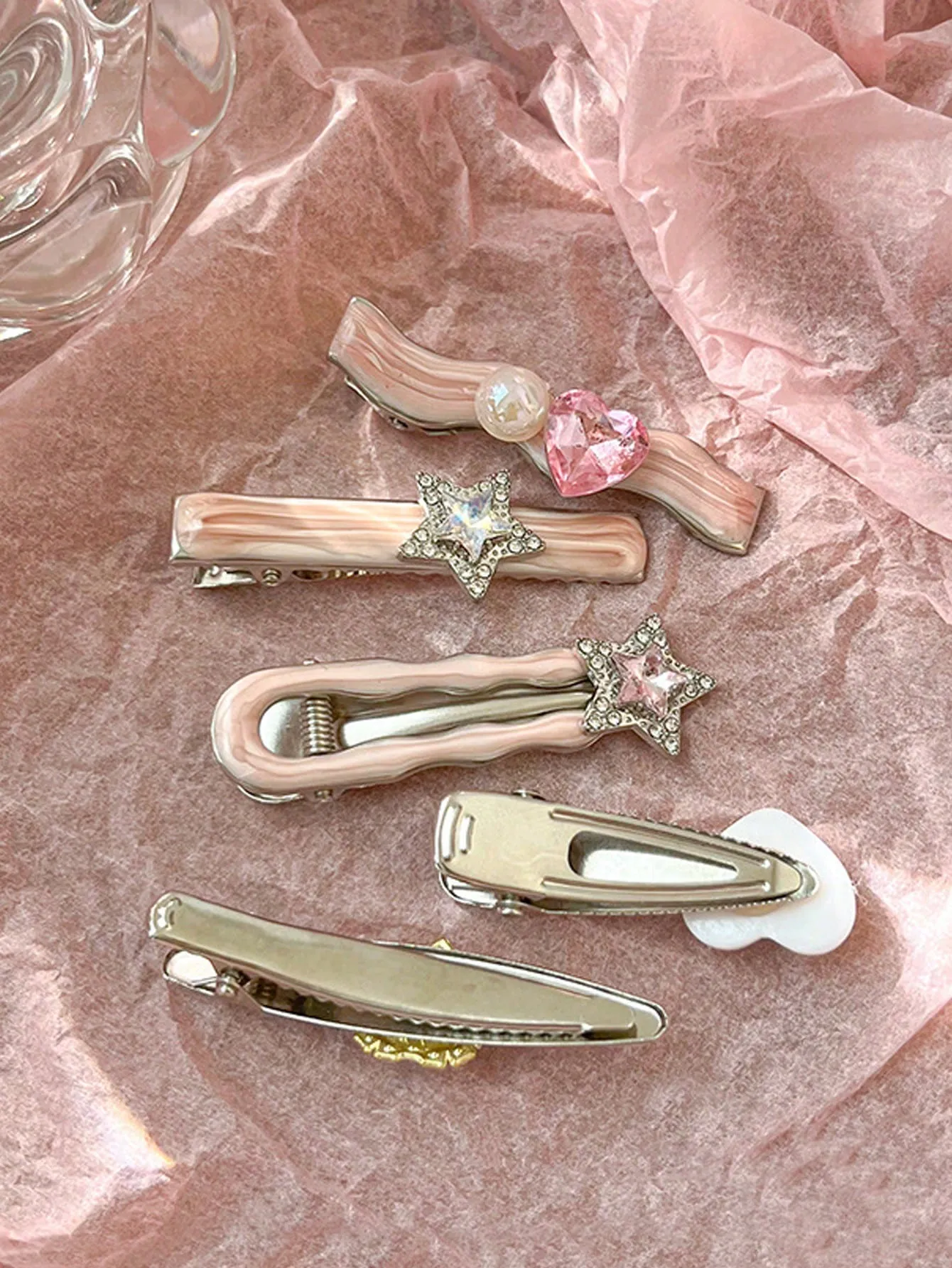 5pcs Heart Design Textured Hair Clip