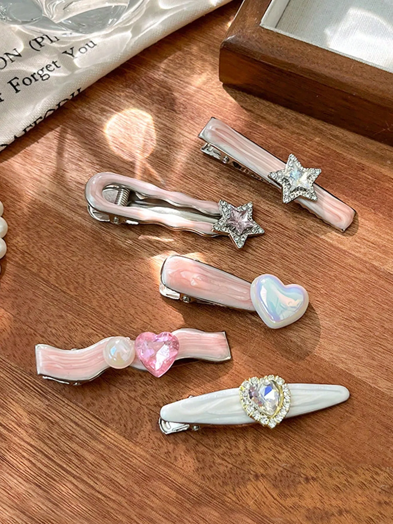 5pcs Heart Design Textured Hair Clip