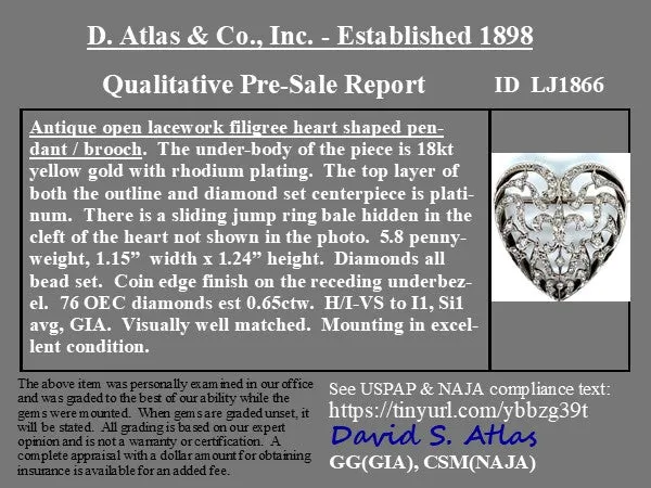 .65ctw Victorian Heart Diamond Convertible Pin/Pendant
