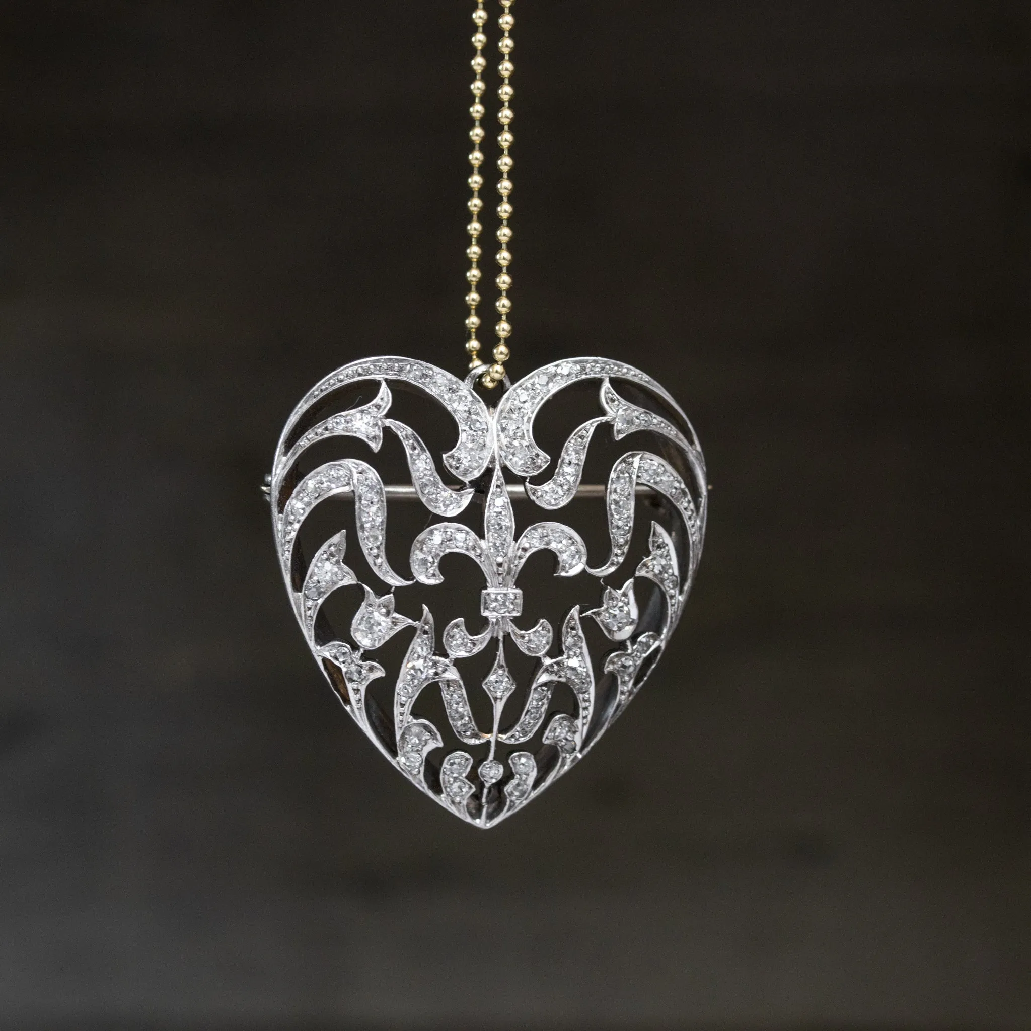 .65ctw Victorian Heart Diamond Convertible Pin/Pendant