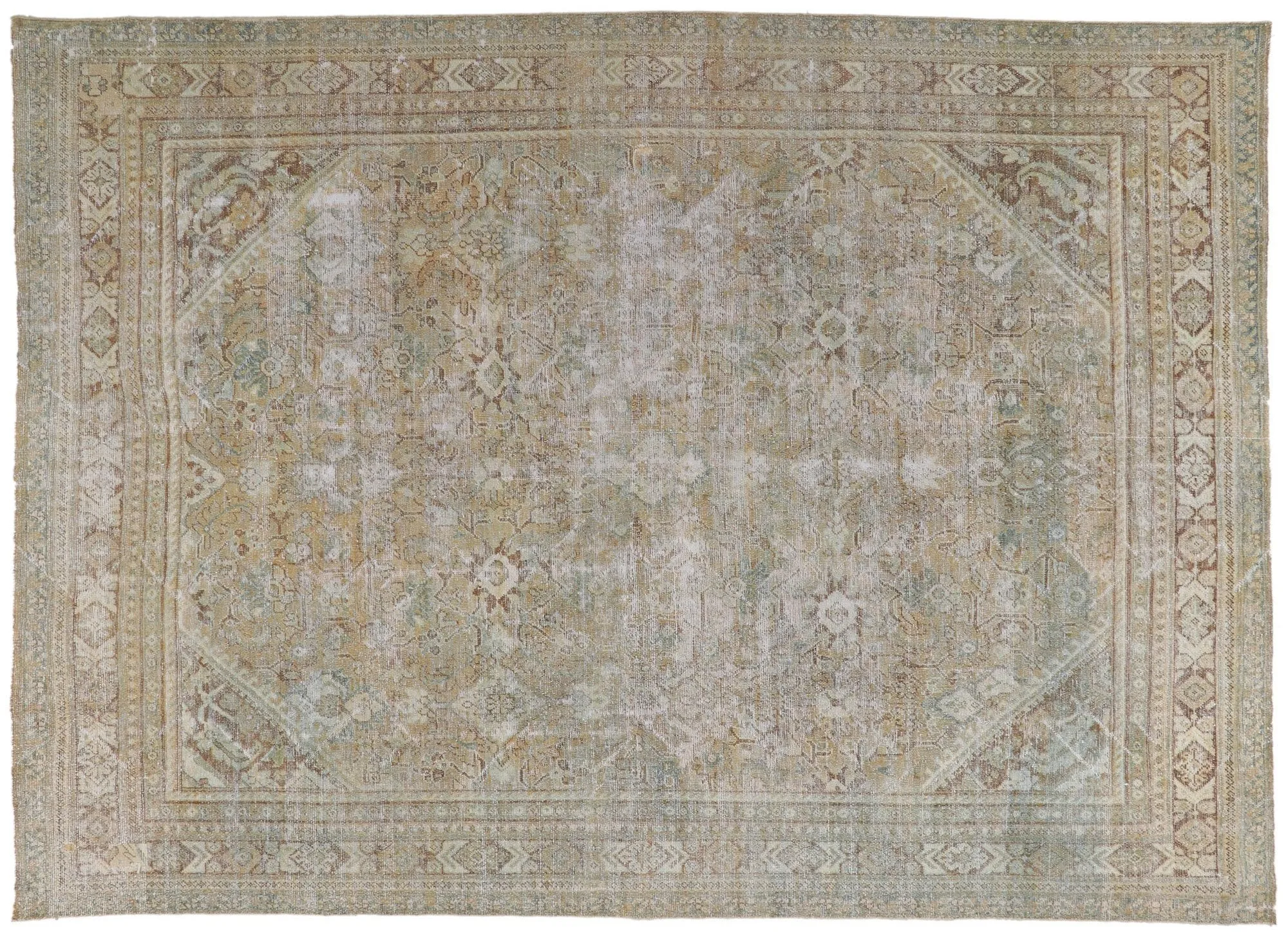 9' x 13' Distressed Antique Persian Mahal Rug