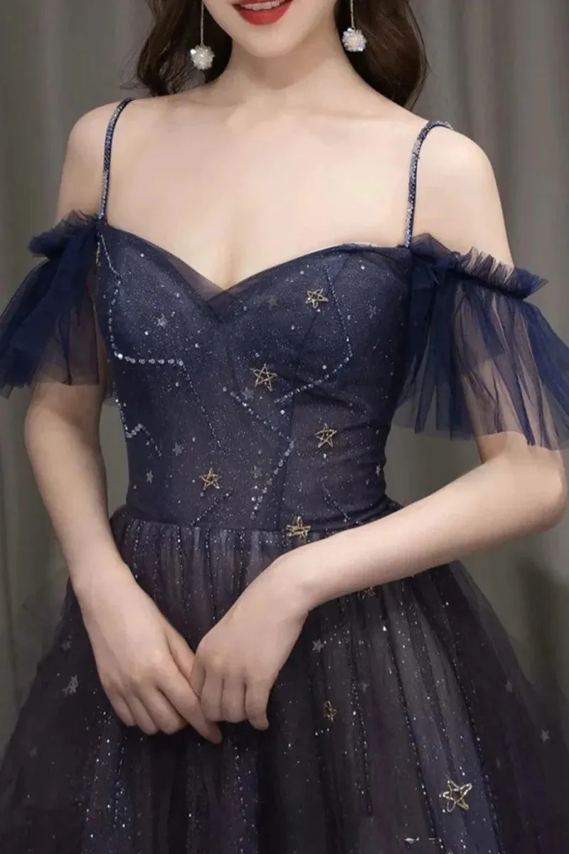 A-line Dark Purple Ombre Tulle Evening Party Dresses Long Prom Dresses