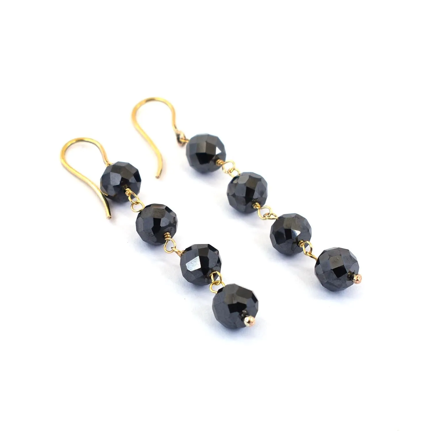 AAA Certified 4 mm Black Diamond Dangler Earrings in Yellow Finish, Ethnic Collection & Great Style