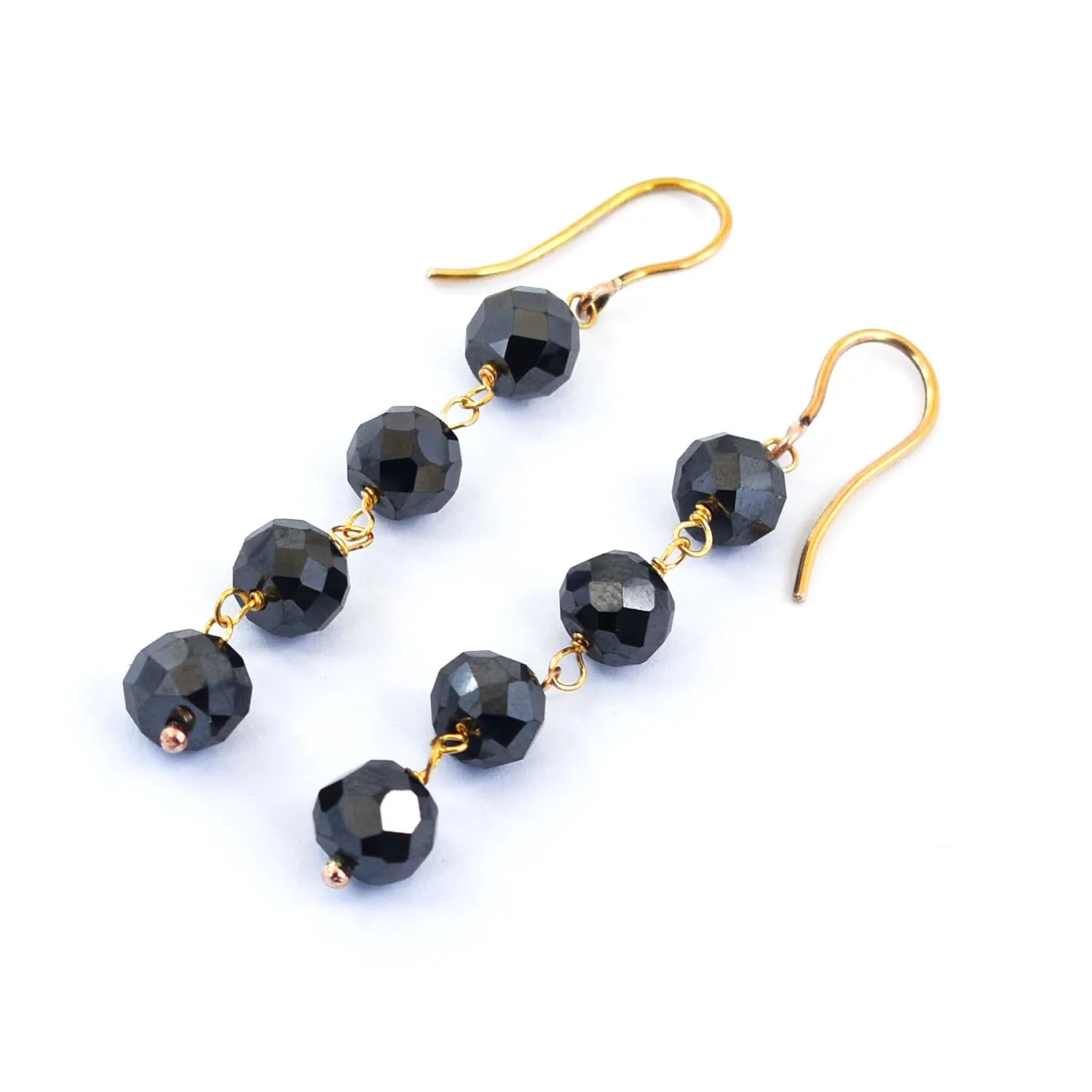 AAA Certified 4 mm Black Diamond Dangler Earrings in Yellow Finish, Ethnic Collection & Great Style
