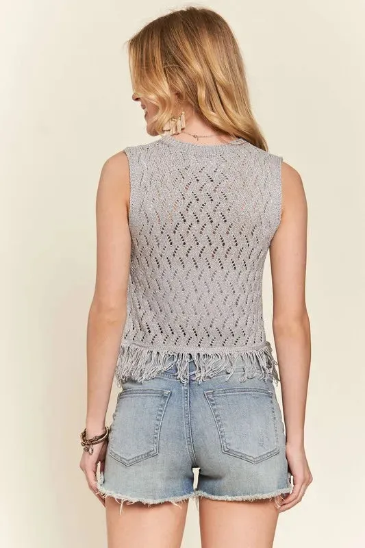 ADORA Fringe Hem Lurex Crochet Vest Top
