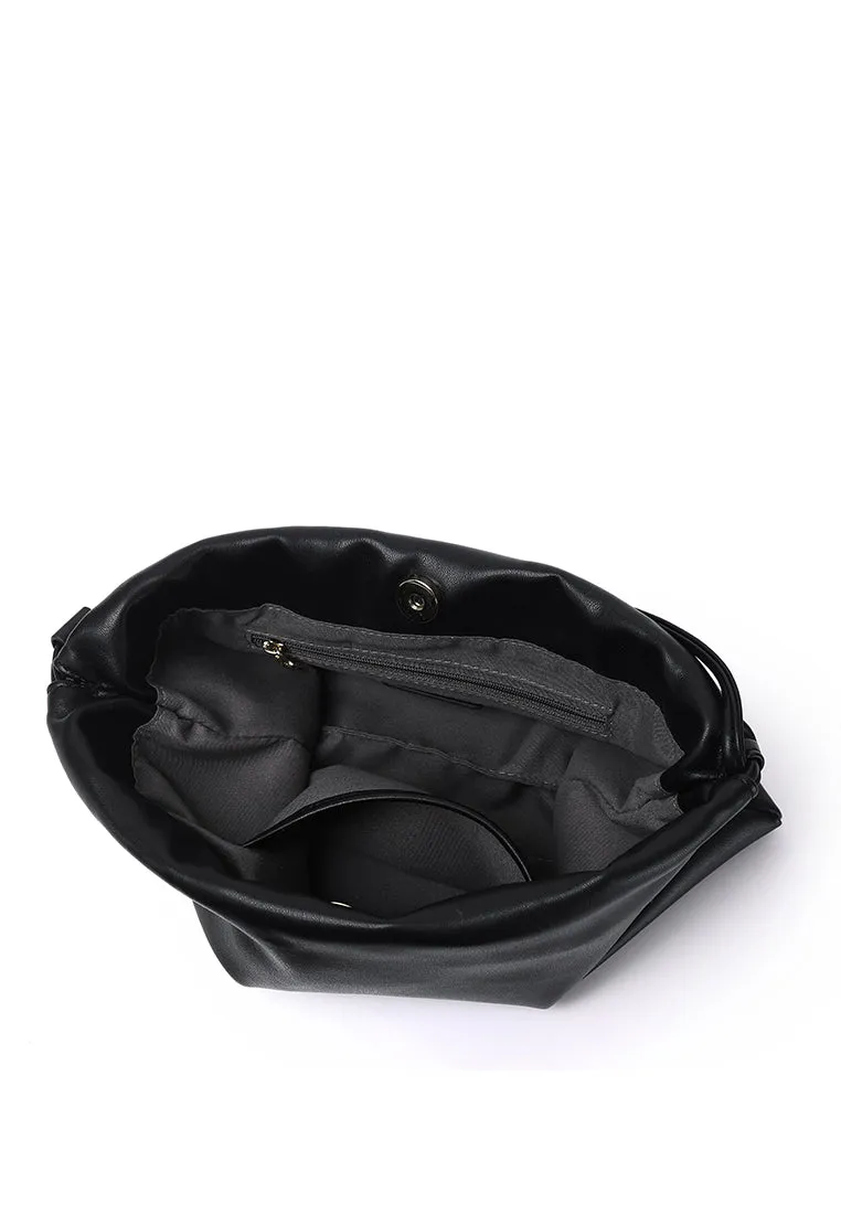 Ailee Drawstring Bucket Bag (Black)