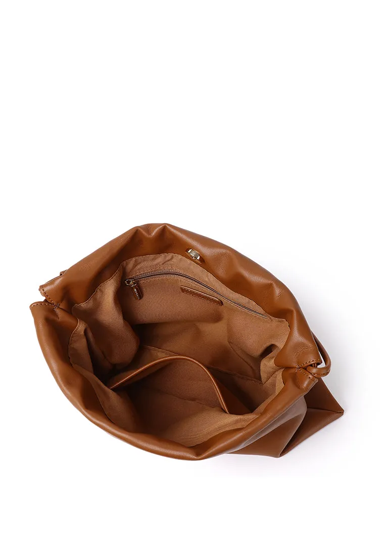 Ailee Drawstring Bucket Bag (Brown)