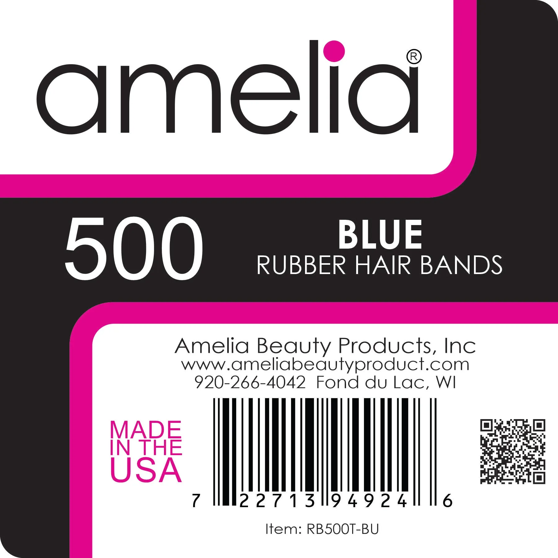 Amelia Beauty | 1/2in, Blue, Elastic Rubber Band Pony Tail Holders | Made in USA, Ideal for Ponytails, Braids, Twists, Dreadlocks, Styling Accessories for Women, Men and Girls | 500 Pack