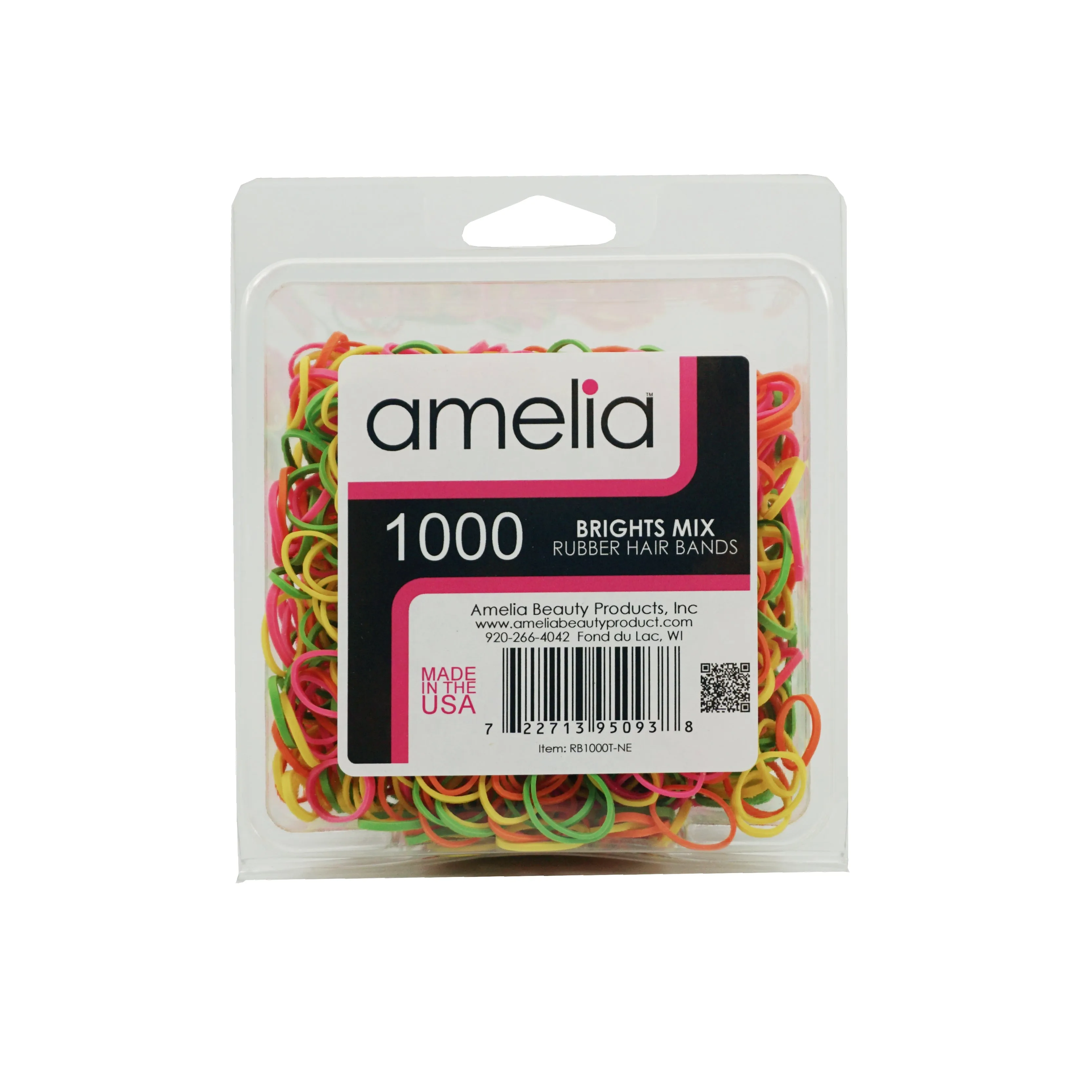 Amelia Beauty | 1/2in, Brights Neon Mix, Elastic Rubber Band Pony Tail Holders | Made in USA, Ideal for Ponytails, Braids, Twists, Dreadlocks, Styling Accessories for Women, Men and Girls | 1000 Pack