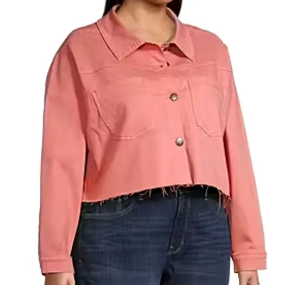 Ana Cropped Cotton Jean Jacket in Bohemian Rose Pink Size Medium NWT