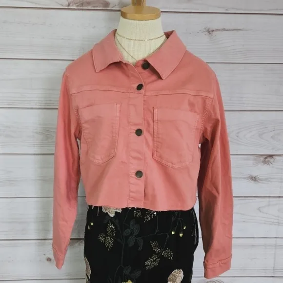 Ana Cropped Cotton Jean Jacket in Bohemian Rose Pink Size Medium NWT