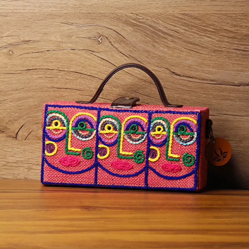 Anokhi Brown hand embroidered clutch bag teal (jute bag)