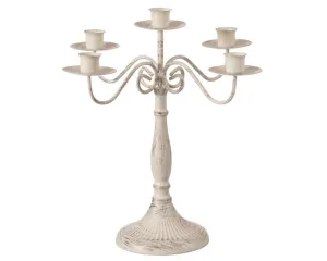Antique white distressed metal candelabra