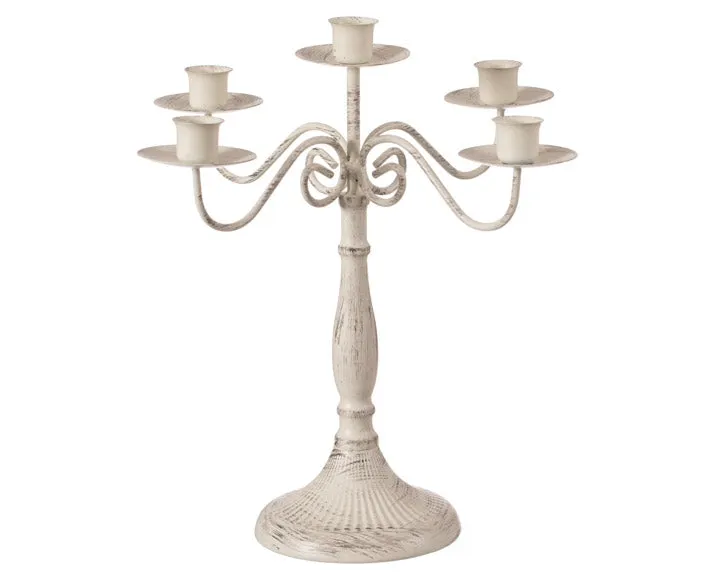 Antique white distressed metal candelabra